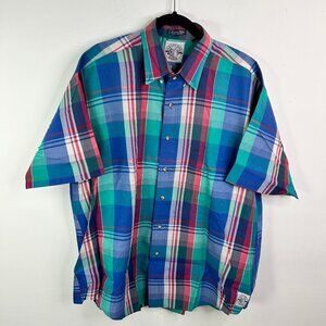 Salty Dog Gant Men's Button Down Foxhunt Plaid Half Sleeve Shirt Size XL